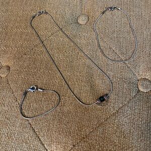 Gold Necklace, anklet and Bracelet Set with Green & gold Beads and dainty chain